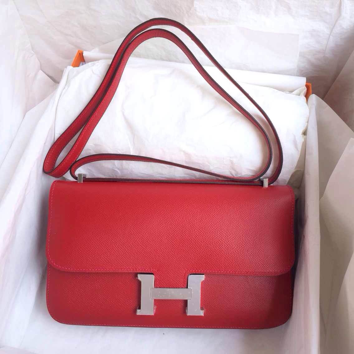 Hermes Constance Bag 26cm Q5 Candy Red Epsom Leather Silver/Gold ...
