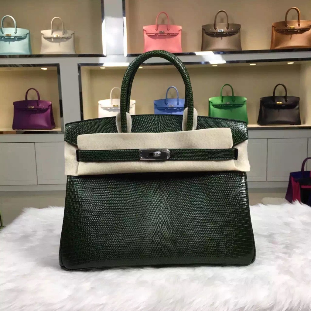 Hand Stitching Hermes Original Lizard Skin Birkin Bag Cm In Dark