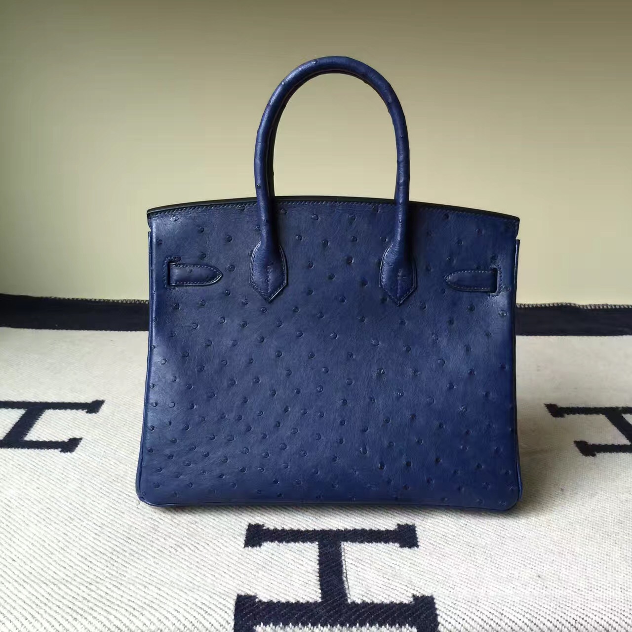 Elegant Women&#39;s Handbag Hermes 73 Blue Saphir KK Ostrich Leather Birkin30cm — Hermes Crocodile ...