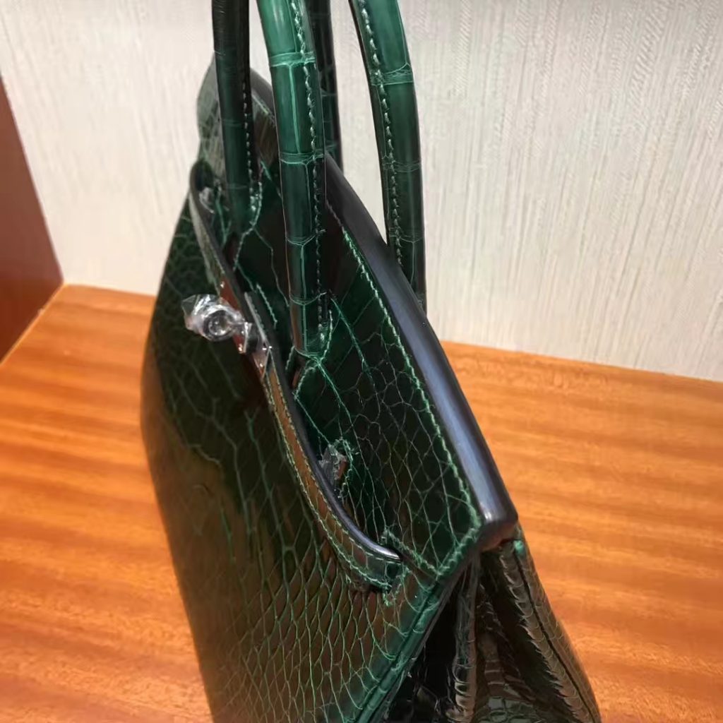 Hermes Alligator Shiny Crocodile Birkin Cm Bag In Ck Vert Fonce