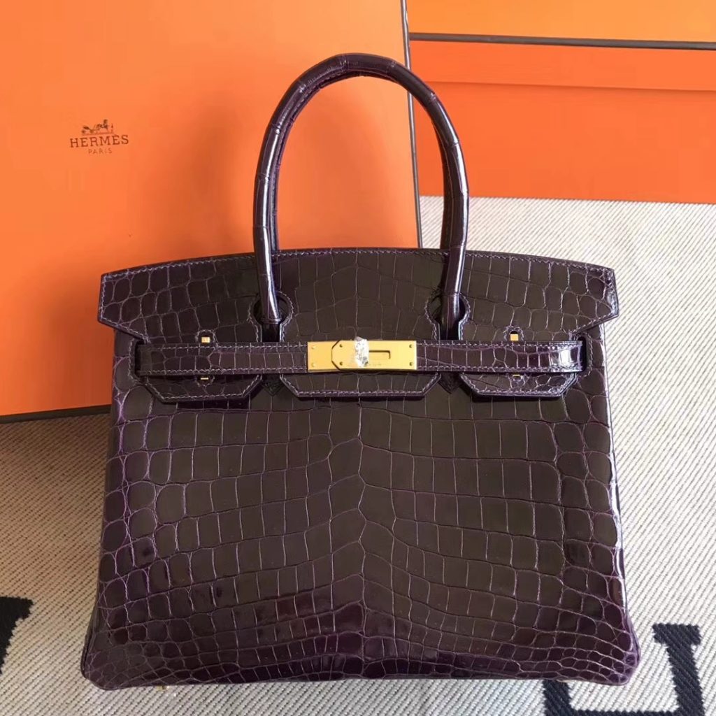 Hermes Birkin Kelly Bag Order G Amethyst Purple Shiny Crocodile