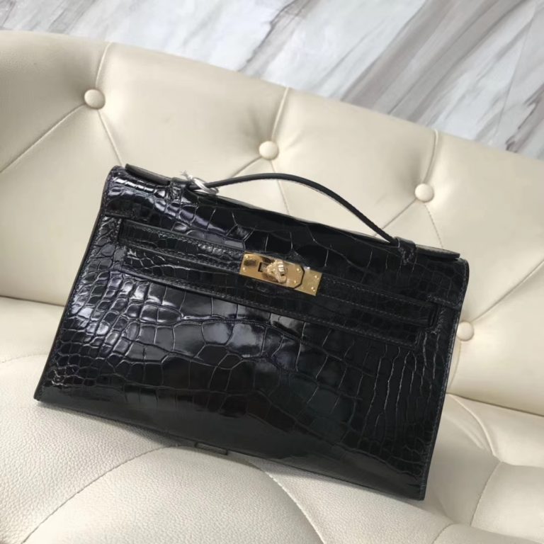 Elegant Hermes Alligator Shiny Crocodile Minikelly Pochette 22CM In