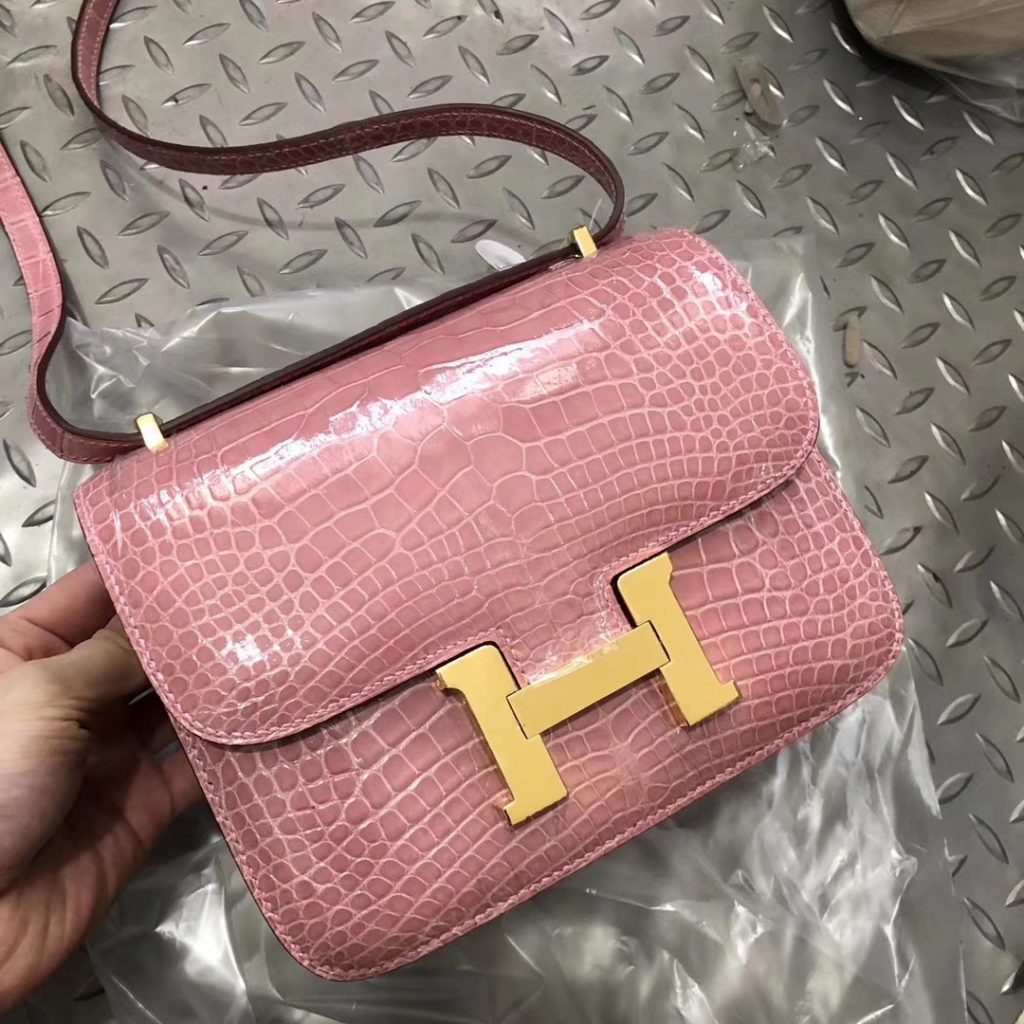 Pretty Hermes Shiny Crocodile Constance Bag Cm In Q Rose Confetti