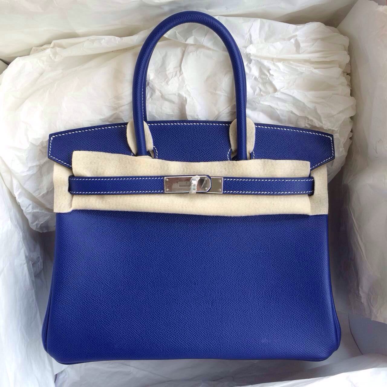 Birkin handbag togo leather Shiny Bleu Electrique Palladium Hardware ...