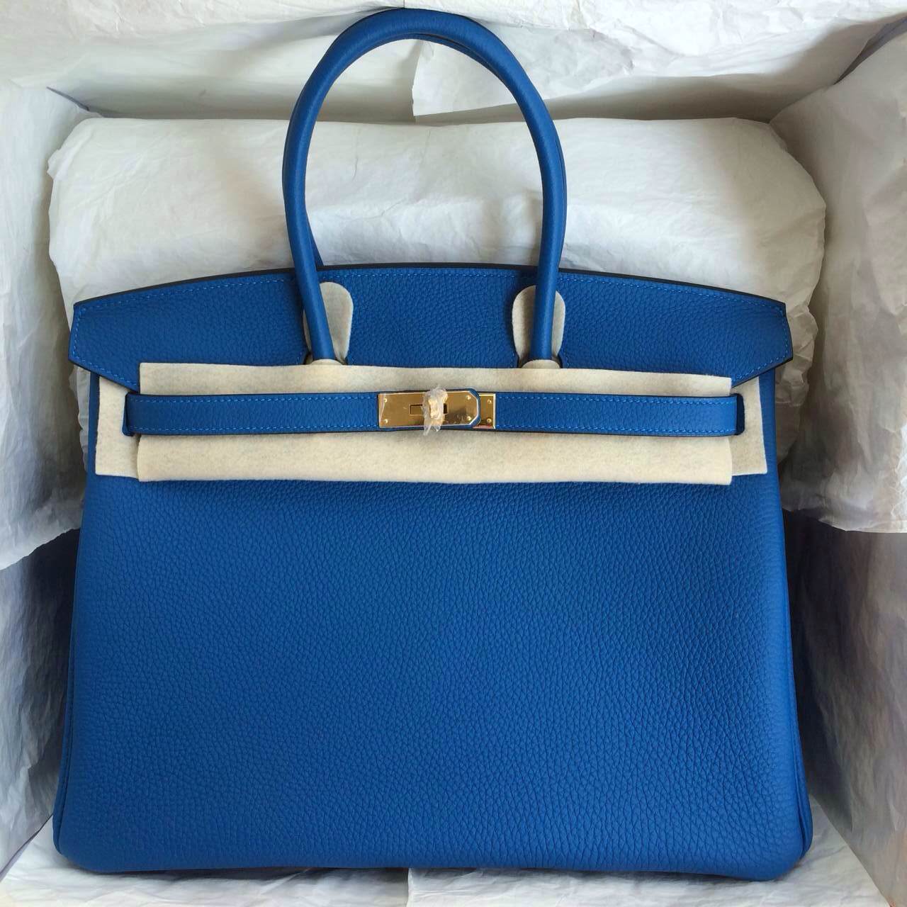 Noble Birkin Handbag 7Q Caribe Blue France Togo Leather Gold/Silver ...