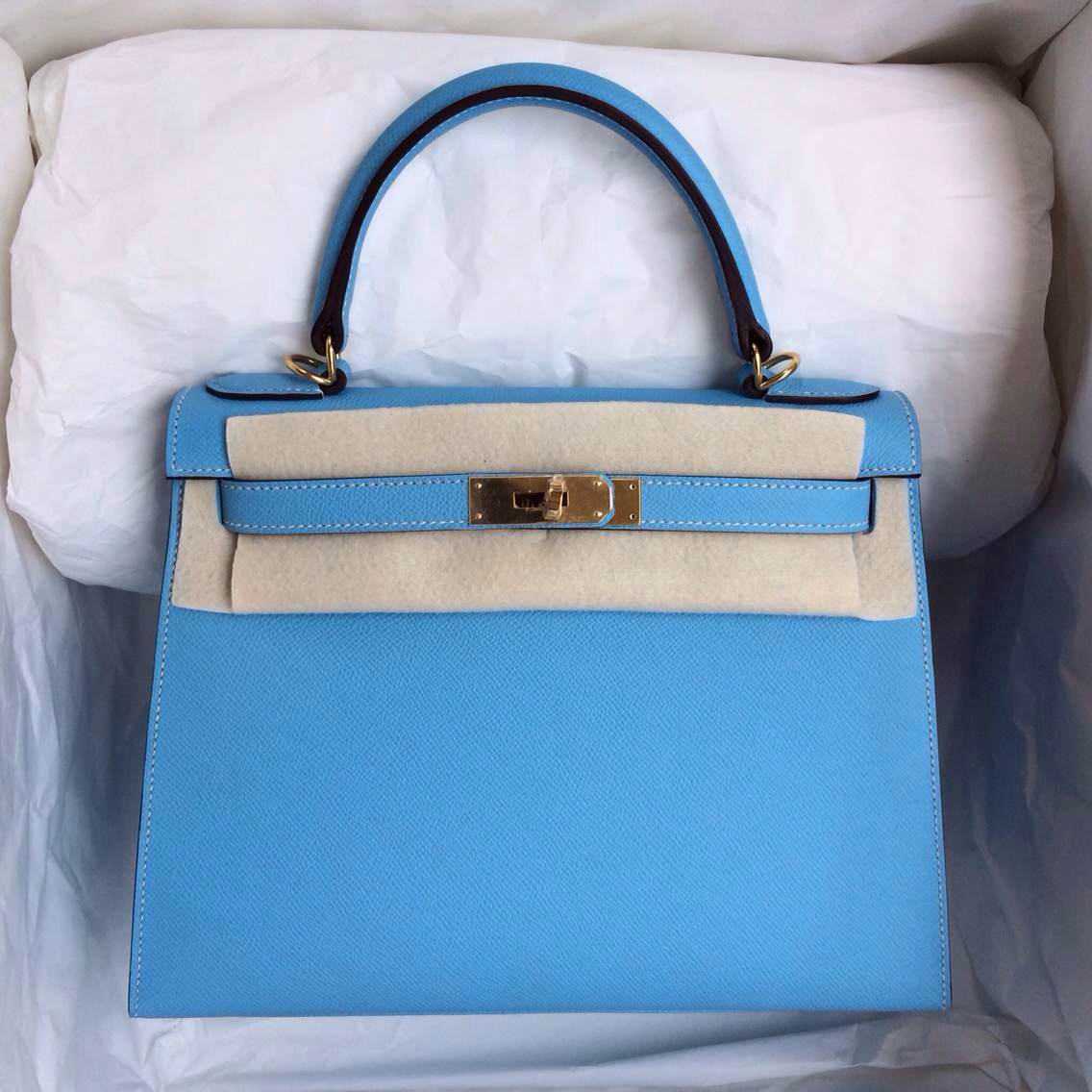 2014 New Color 7N Blue Paradise Epsom Leather Kelly Bag Sellier Gold ...
