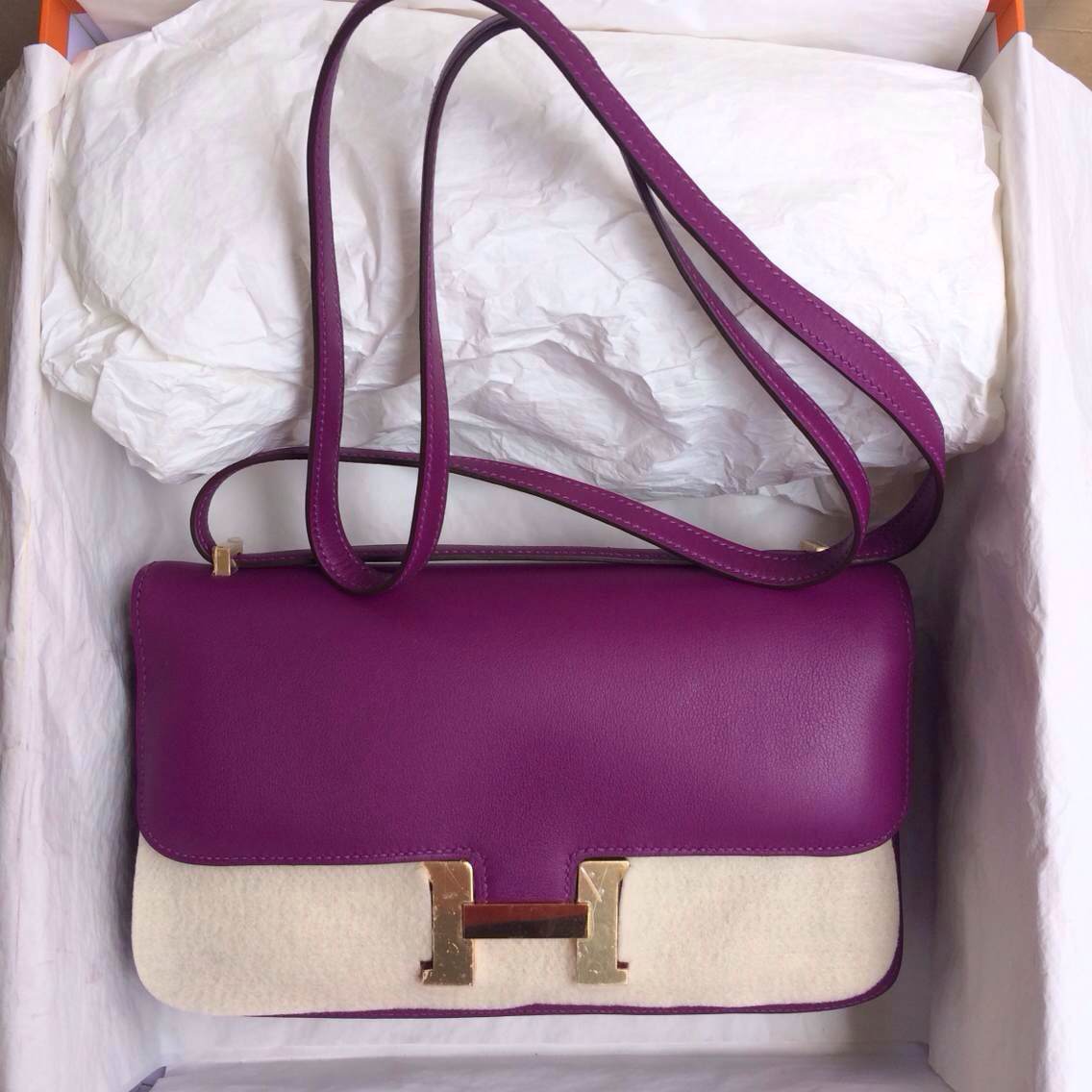 P9 Anemone Purple Constance Bag 26cm France Swift Leather Gold Hardware ...