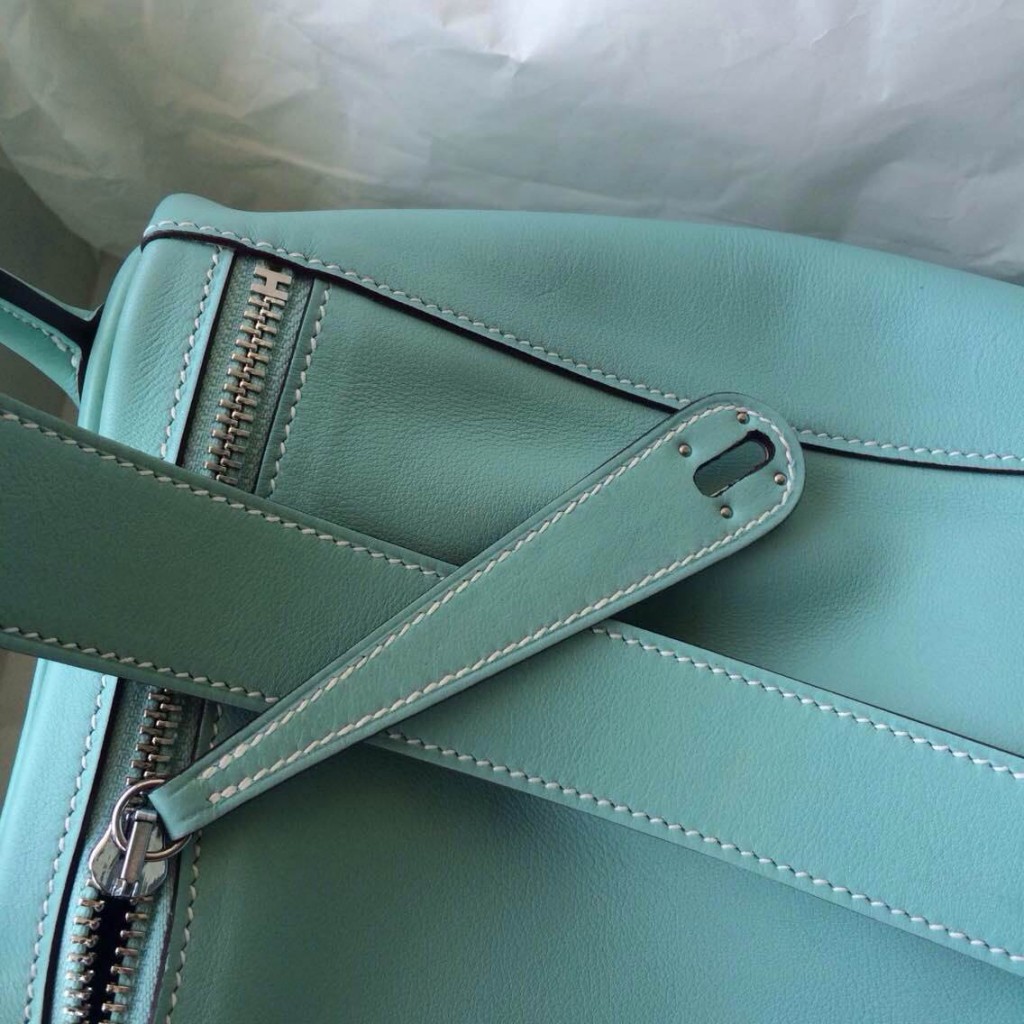 New Color 3P Lagon Blue Swift Leather Hermes Lindy Bag 30cm Silver ...