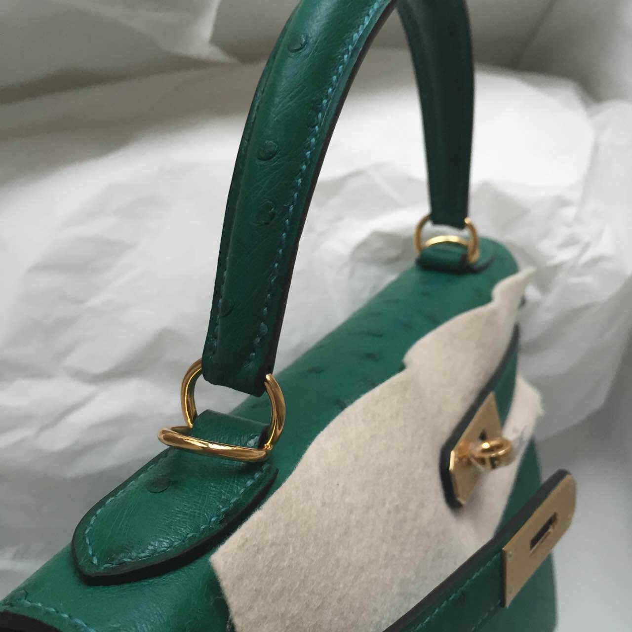 Hermes Kelly Bag Sellier 6Q Jade Green Ostrich Leather Ladies' Tote Bag ...
