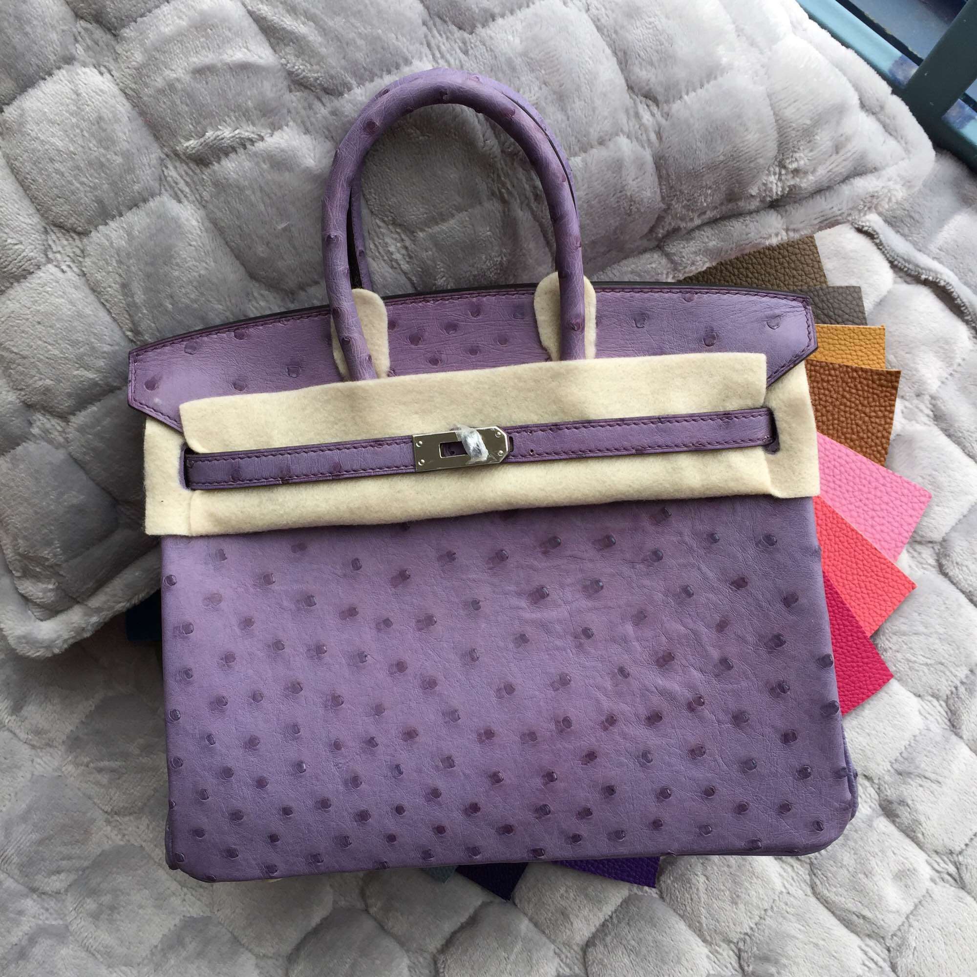 Discount 25CM Hermes Birkin Bag in Light Purple Ostrich Leather