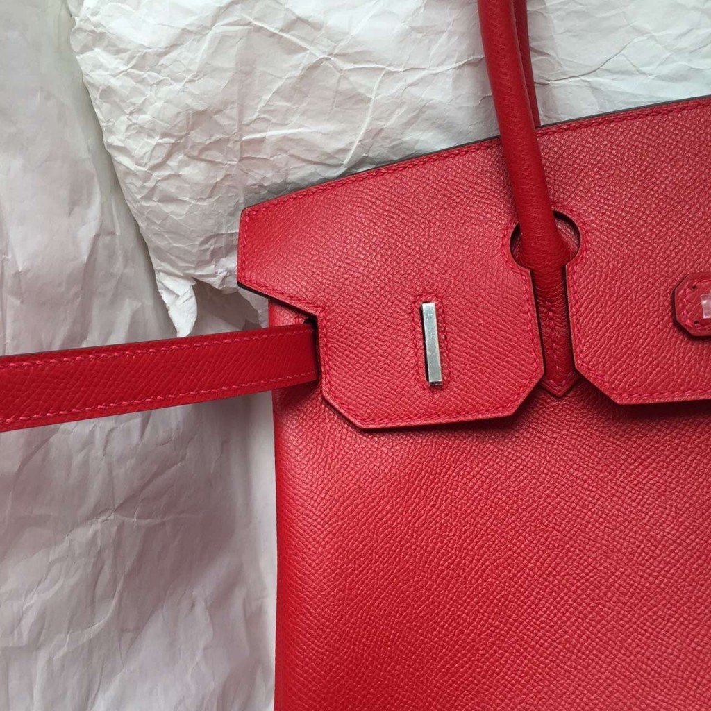 30CM Hermes Birkin Bag Q5 Chinese Red Epsom Leather Silver Hardware ...