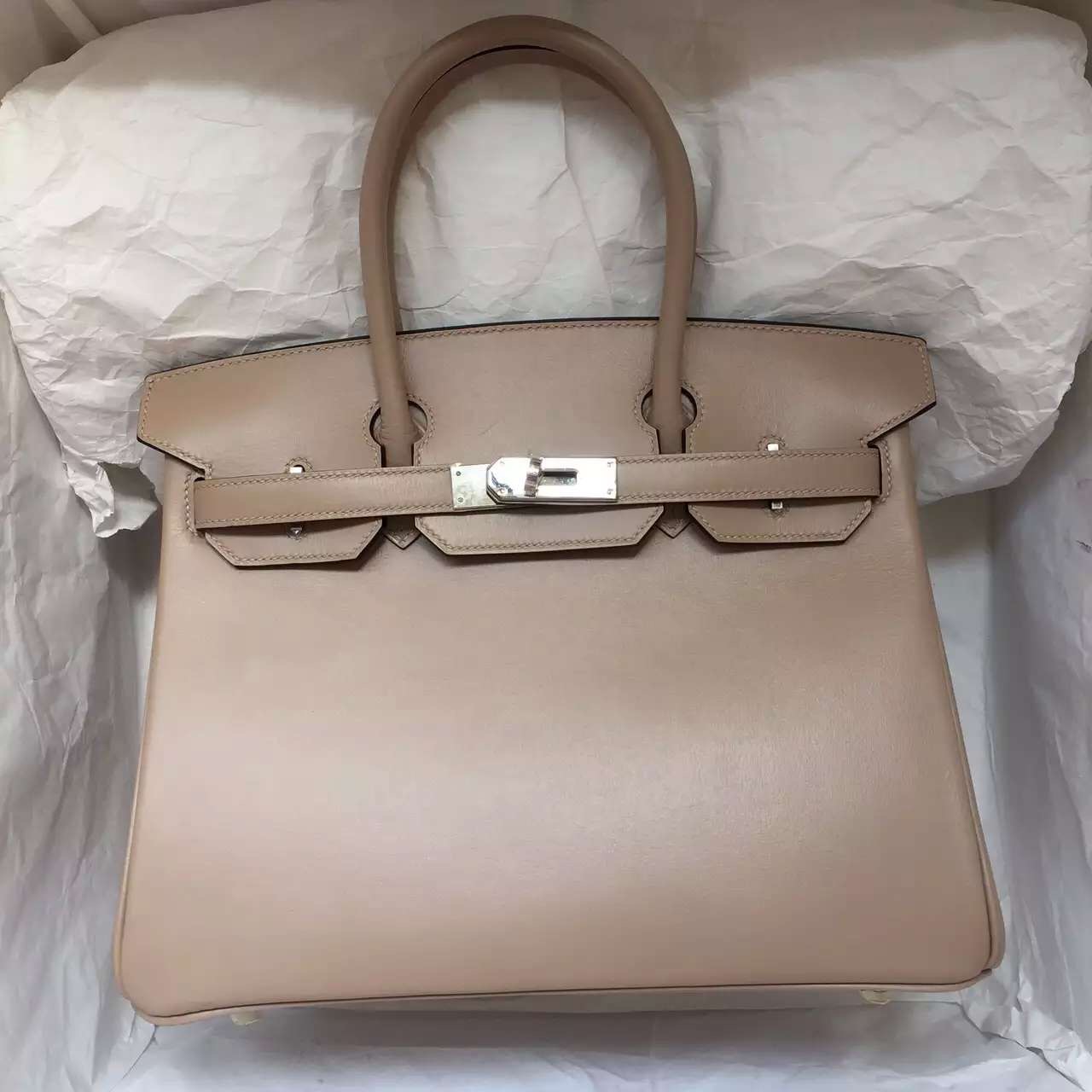 Luxury Hermes 1F Diamond Grey Box Calfskin Leather Birkin Bag 30CM ...