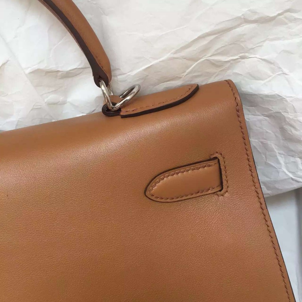 Hand Stitching Hermes Light Coffee Swift Leather Sellier Kelly Bag 32CM ...