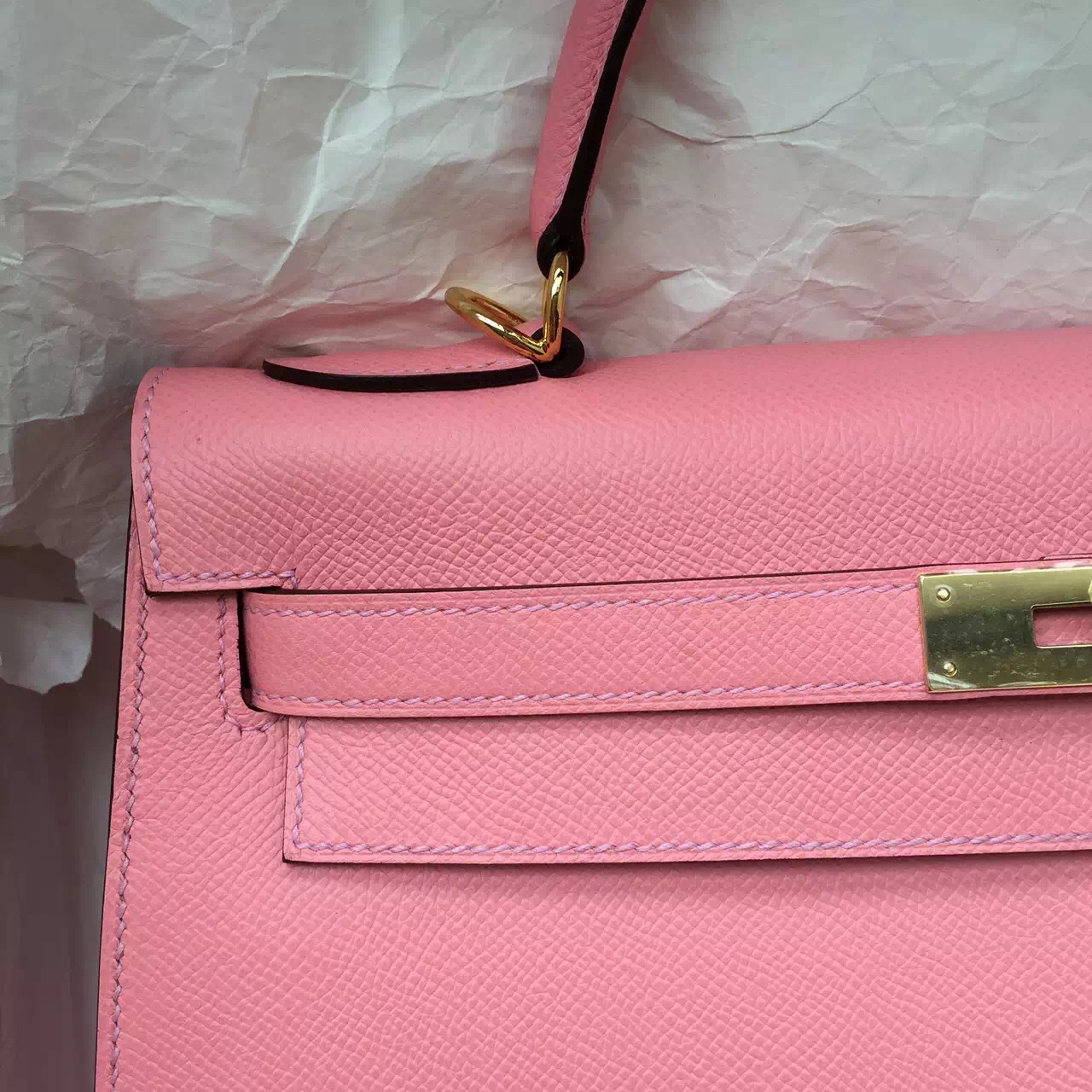 2015 New Handbag Hermes 1Q Rose Confetti Epsom Leather Sellier Kelly ...