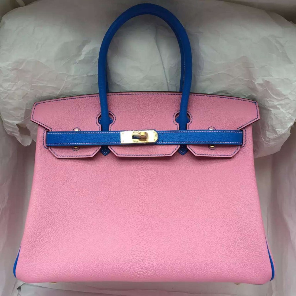  Hermes  Two tone Color  Birkin  30CM 5P  Pink T7 Blue Hydra 