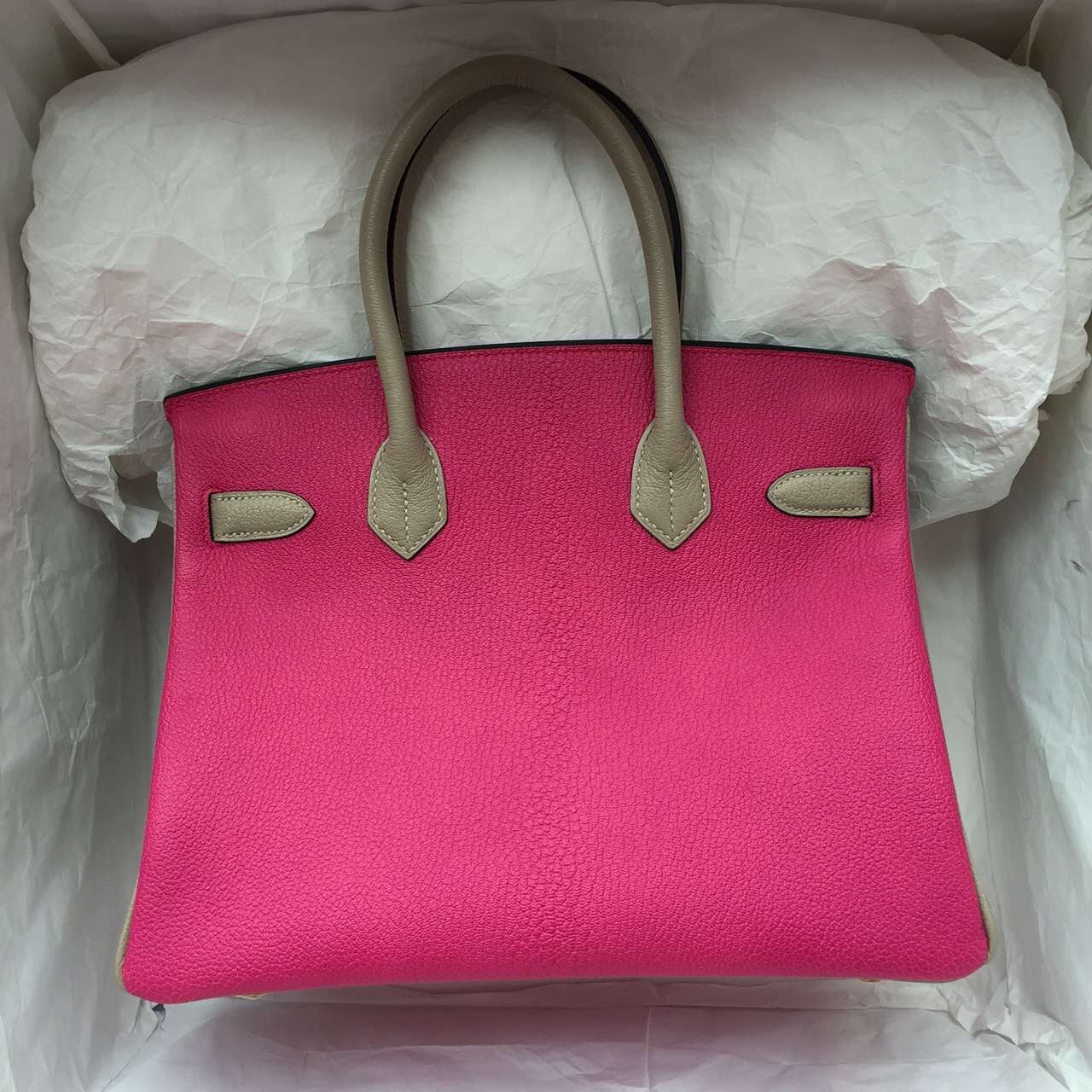 2015 New Fashion Hermes E5 Candy Pink & Tourterelle Grey Chevre Leather ...