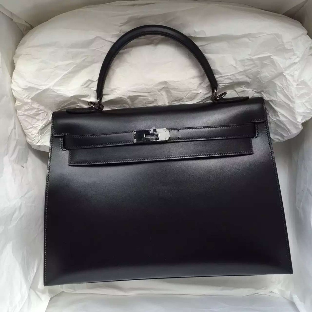 Fashion Hermes Kelly Bag 32cm Sellier Black Box Leather With Black 