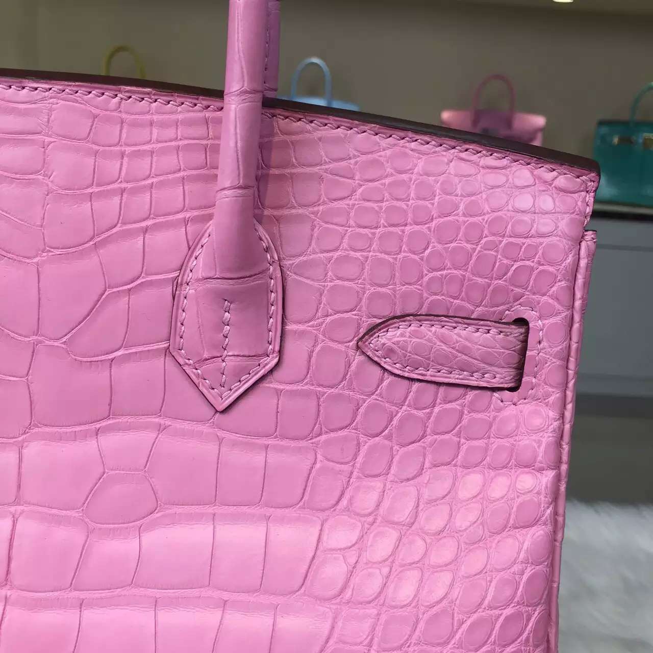 Hermes 5P Pink Original Crocodile Leather Birkin Bag 30CM Gold/Silver ...