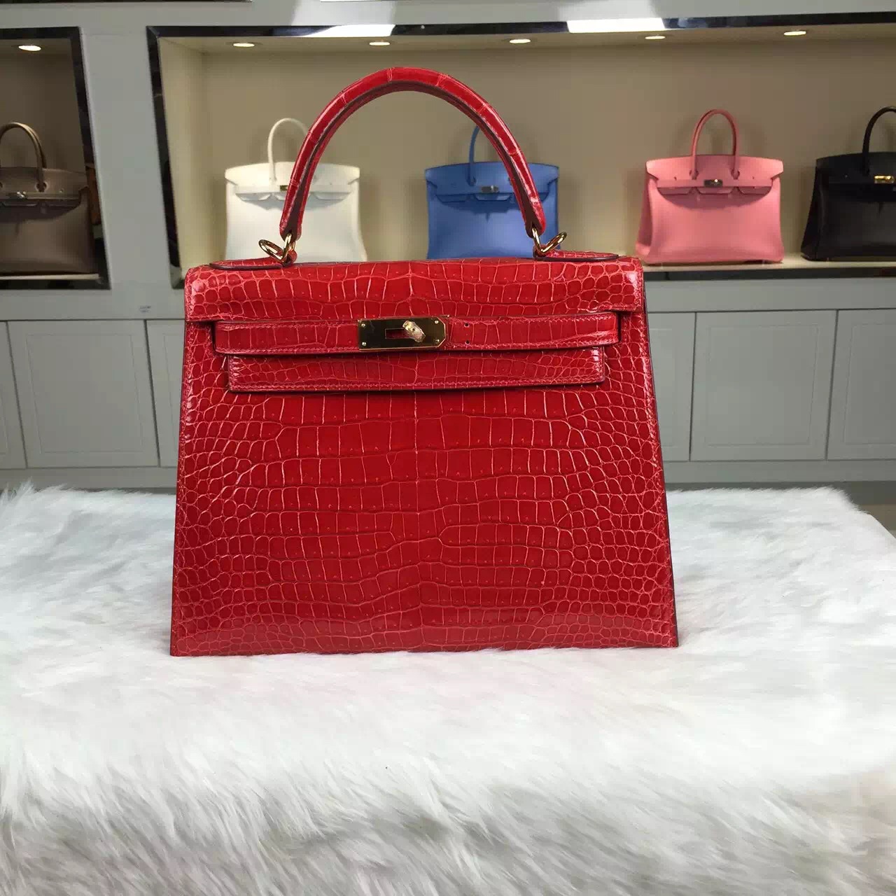Hermes Braise Red Ferrari Crocodile Birkin 25 Handbag Kelly Bag