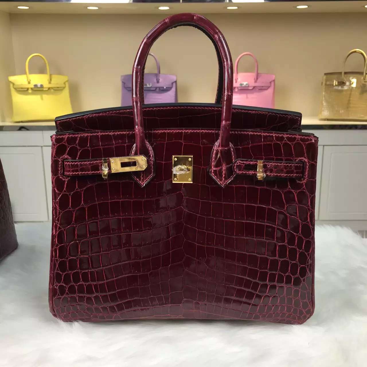 Luxury Women’s Bag Hermes Birkin Bag 25CM F5 Bourgogne Red Crocodile ...