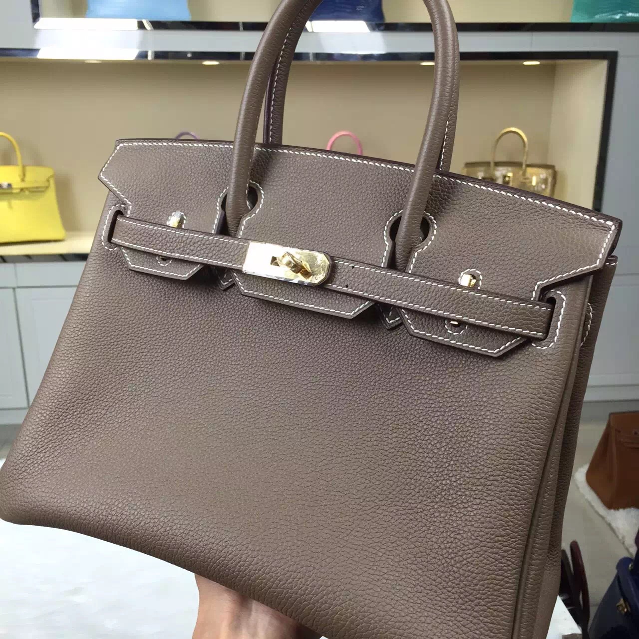 Luxury Ladies' Handbag Hermes CK18 Etoupe Grey Birkin Bag 30CM Togo ...
