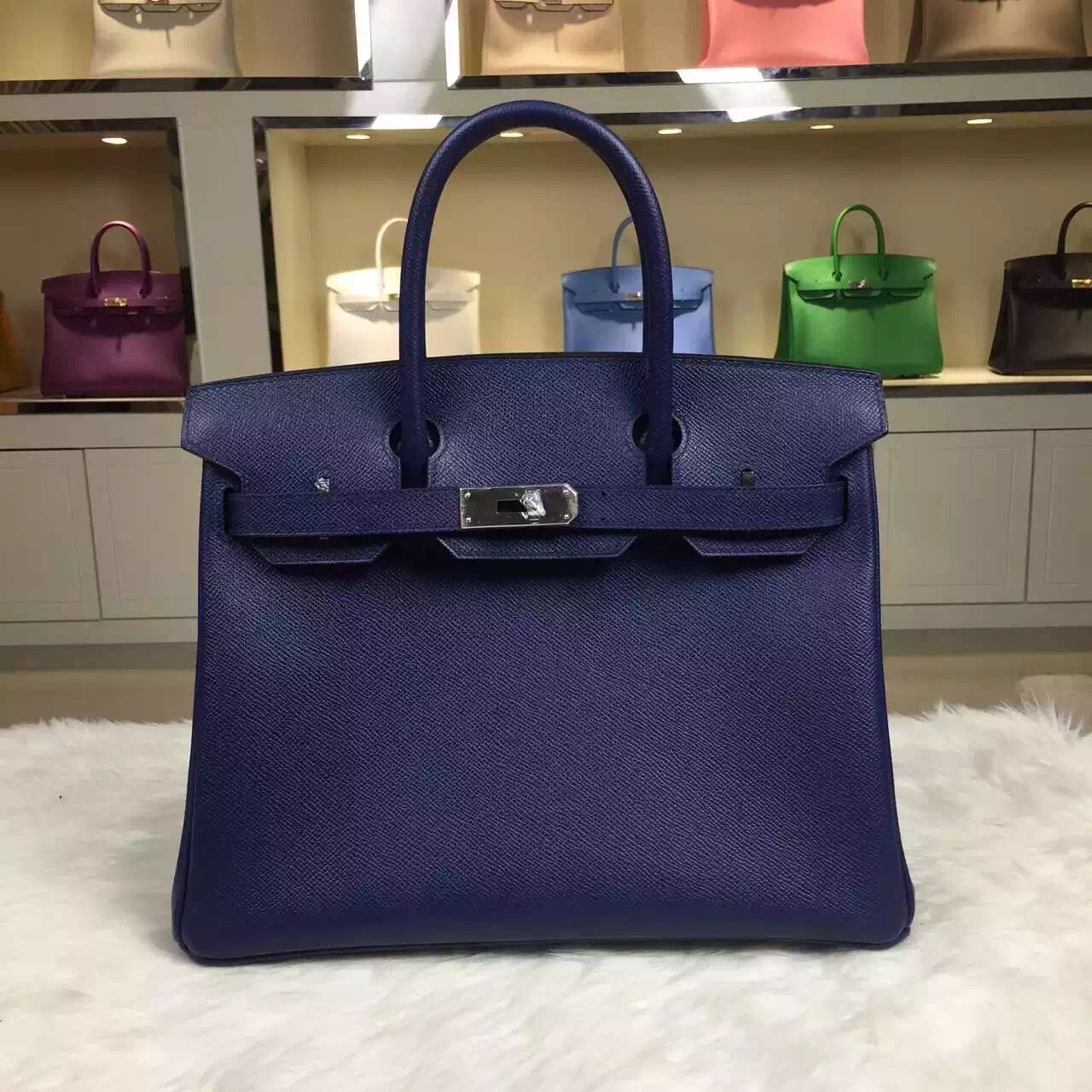 Online Shopping Hermes 7K Blue Saphir Epsom Leather Birkin Bag 30cm ...