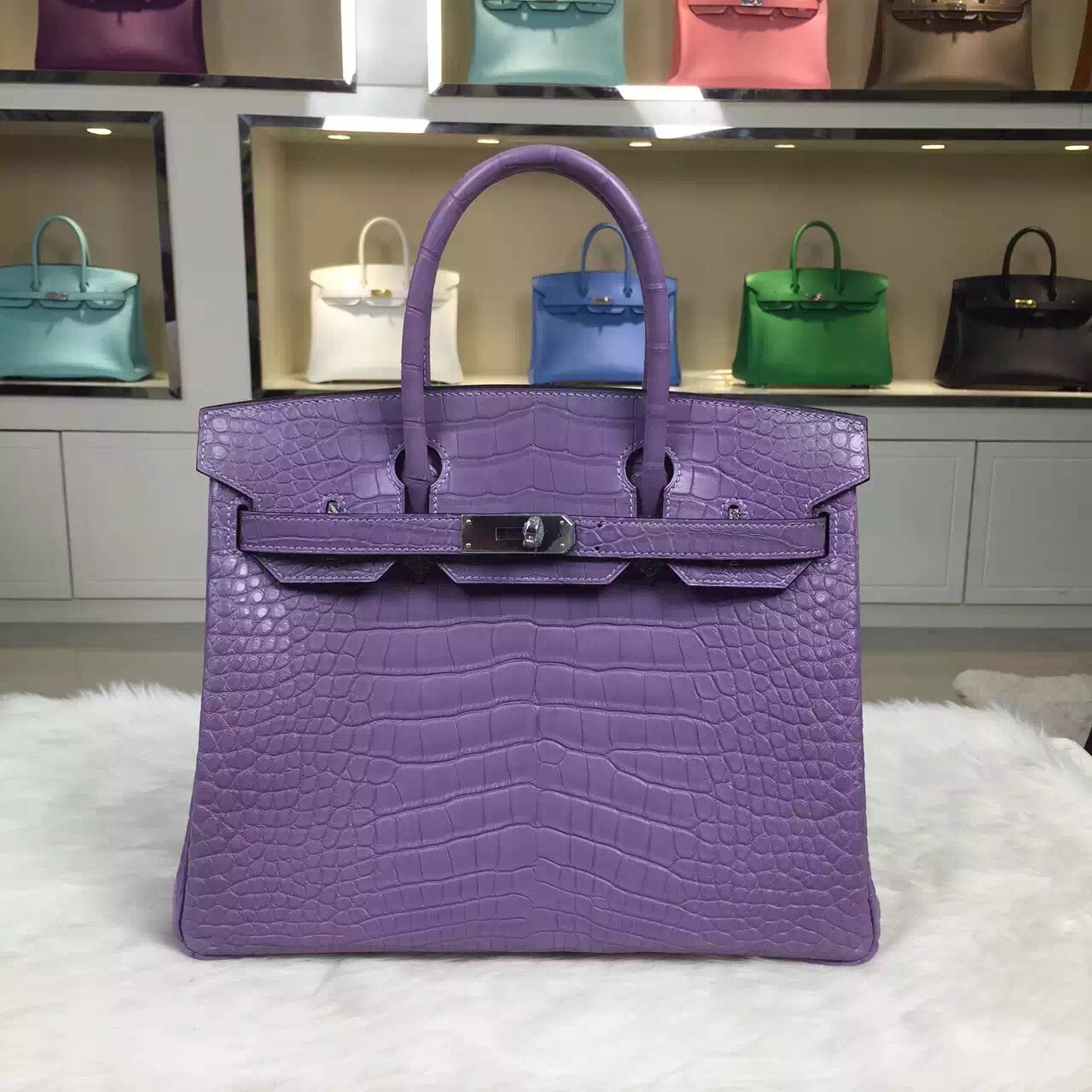 Birkin 30 crocodile handbag Hermès Purple in Crocodile - 8440570
