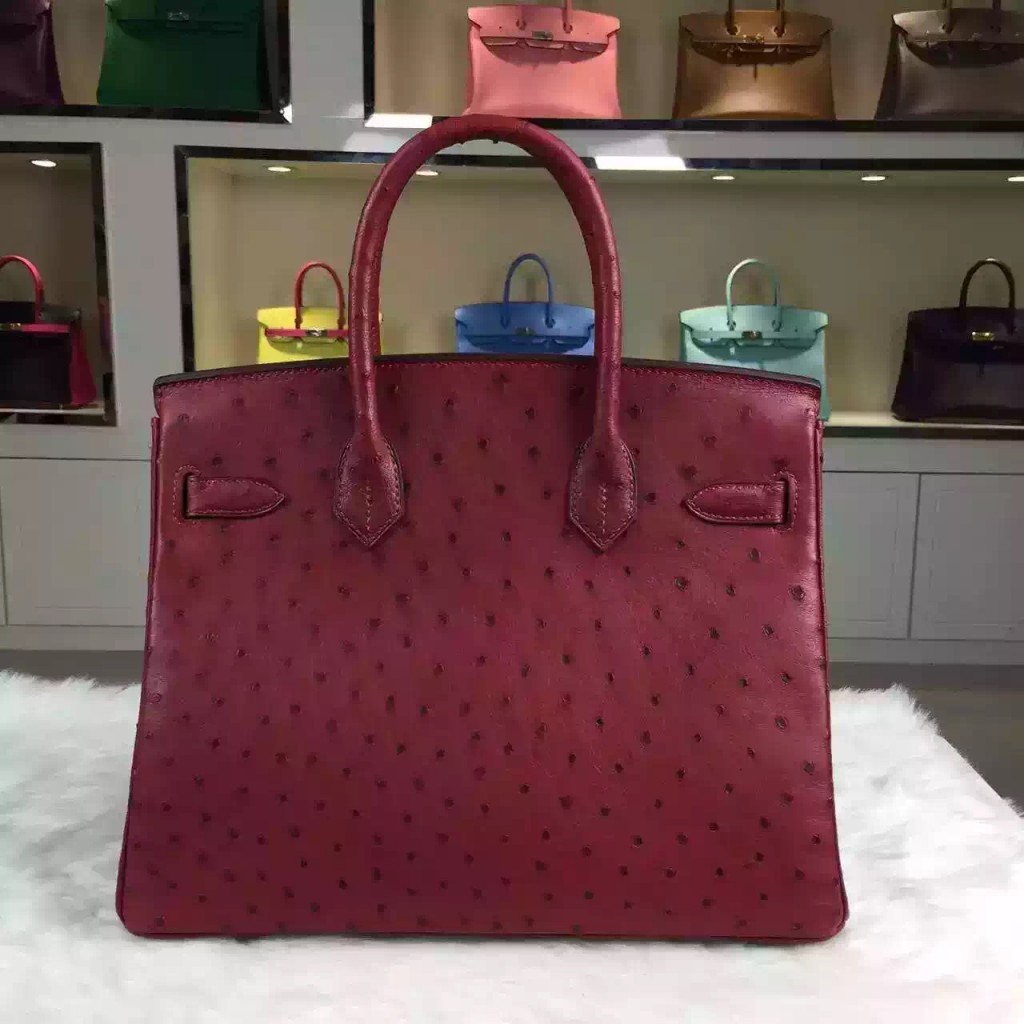 Hand Stitching Hermes France Ostrich Leather Hermes Red Birkin30CM ...