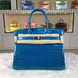 Discount Hermes 7W Blue Izmir Original Crocodile Leather Birkin Bag30cm ...