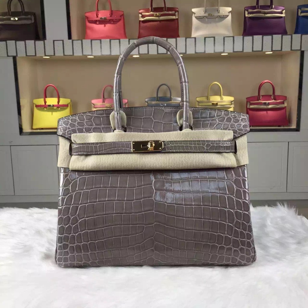 Wholesale Hermes Birkin30CM Etoupe Grey Original Crocodile Shiny ...