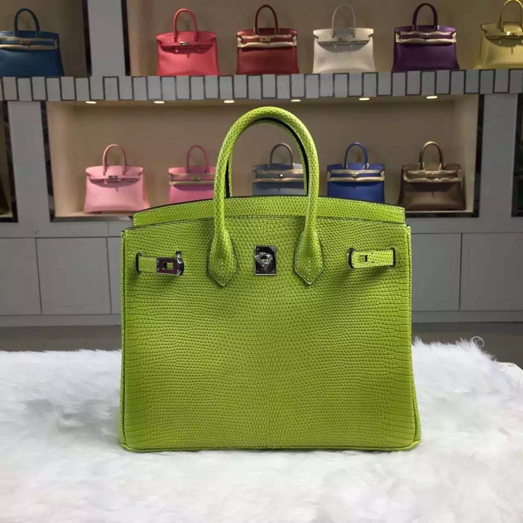 High Quality Hermes 6R Kiwi Green Lizard Skin Leather Birkin Bag25cm ...