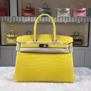 Wholesale Hermes Birkin Bag30cm Crocodile Matt Leather 9R Lemon Yellow ...