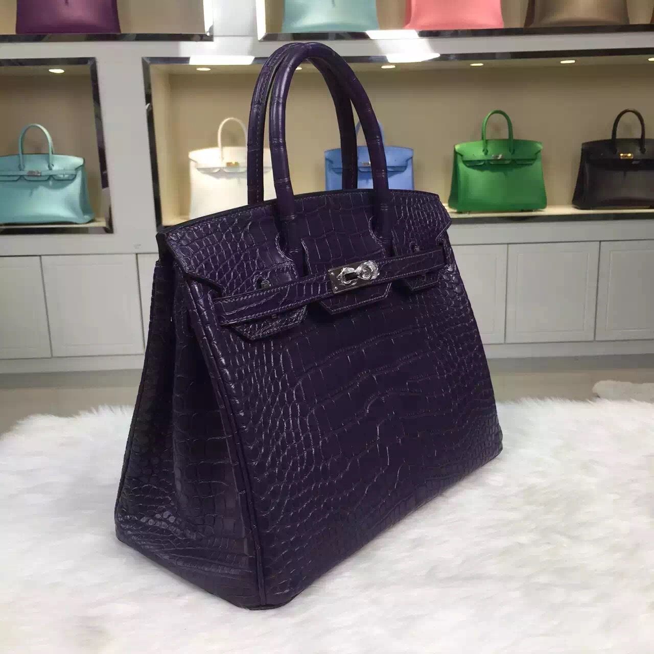 Wholesale Hermes Black Currant Purple Crocodile matt Leather Birkin Bag ...