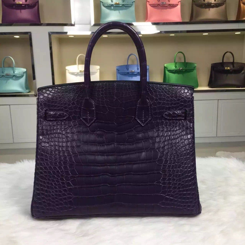 Wholesale Hermes Black Currant Purple Crocodile matt Leather Birkin Bag ...