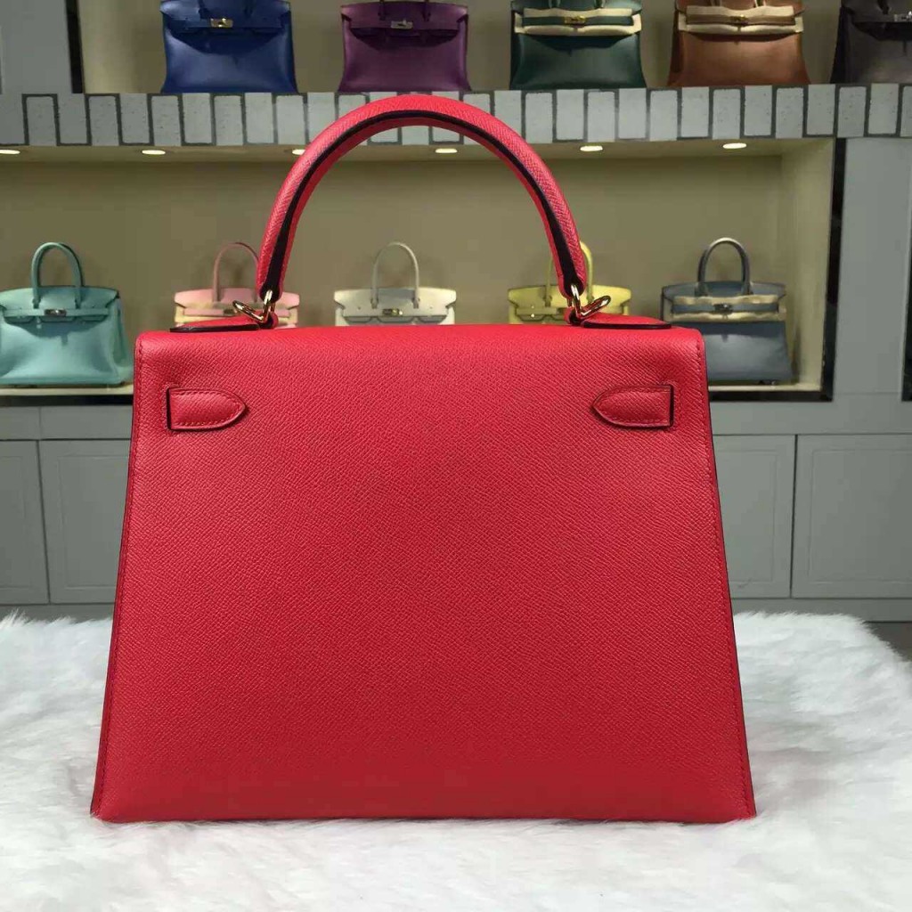 Hot Hermes Kelly Bag28CM 8V Orange Poppy Epsom Leather Gold Hardware ...