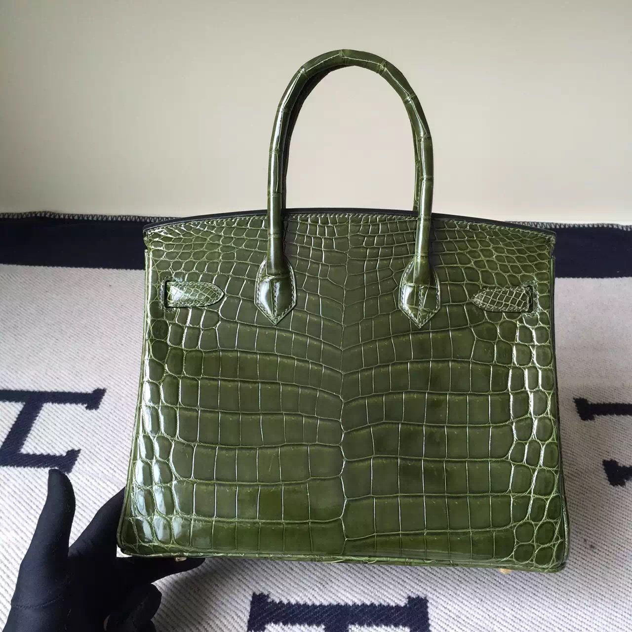 Discount Hermes 6H Olive Green Crocodile Shiny Leather Birkin Bag 30cm ...