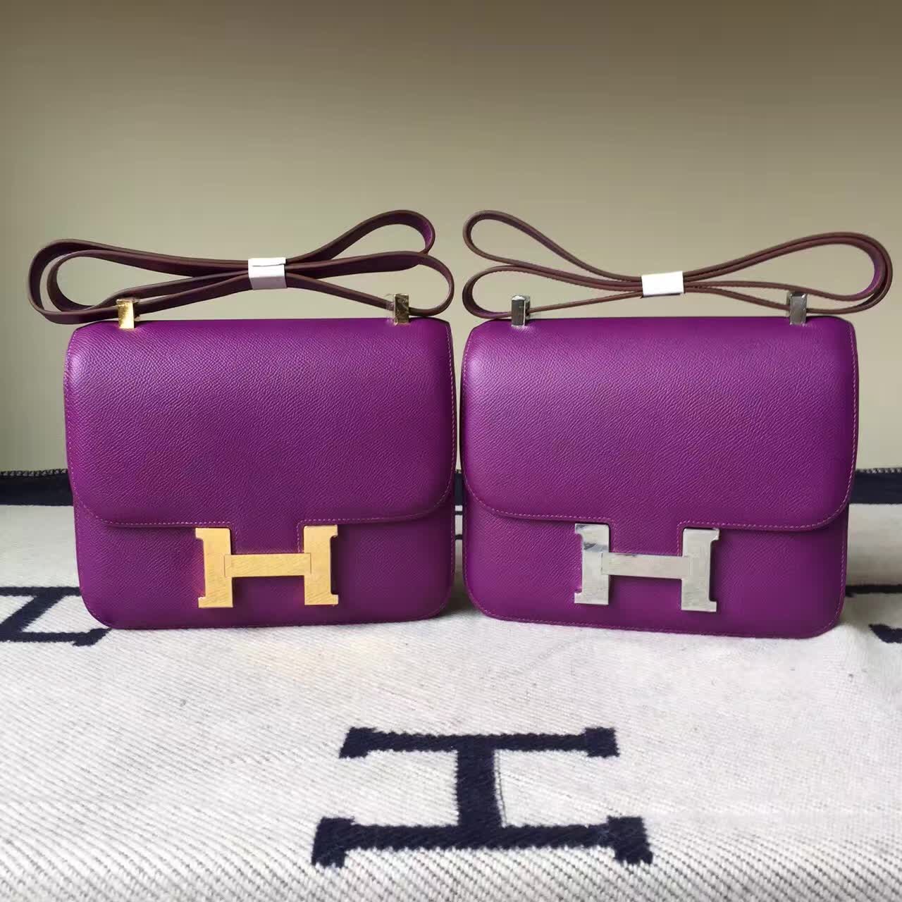 New Fashion Hermes Epsom Leather Constance Bag in P9 Anemone Purple ...