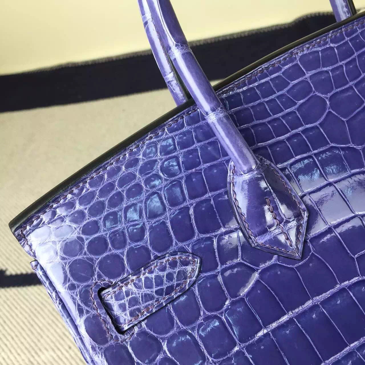 New Fashion Hermes Lavender Purple Crocodile Shiny Leather Birkin ...