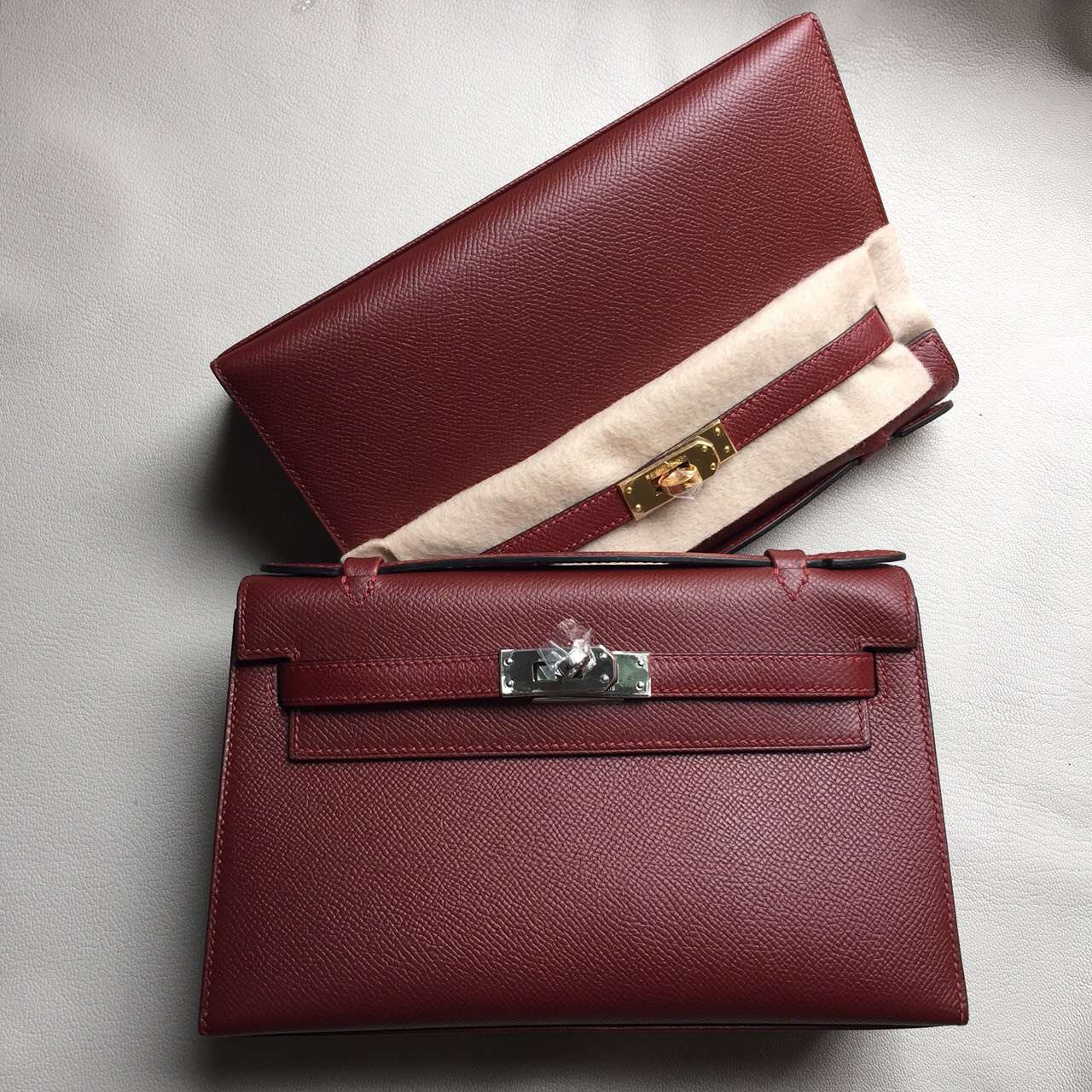 Hand Stitching Hermes Rouge Hermes Epsom Leather Minikelly Pochette ...