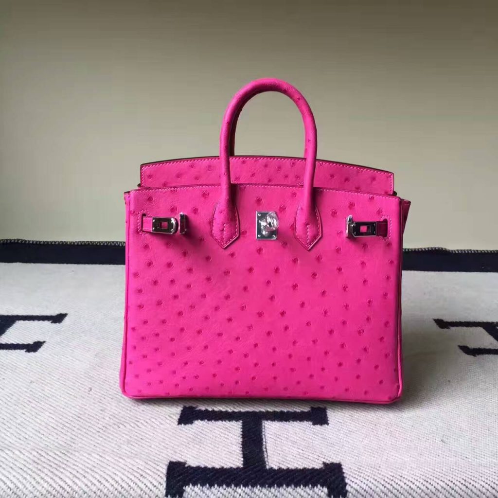 Wholesale Hermes Hot Pink KK Ostrich Leather Birkin Bag25cm Silver ...