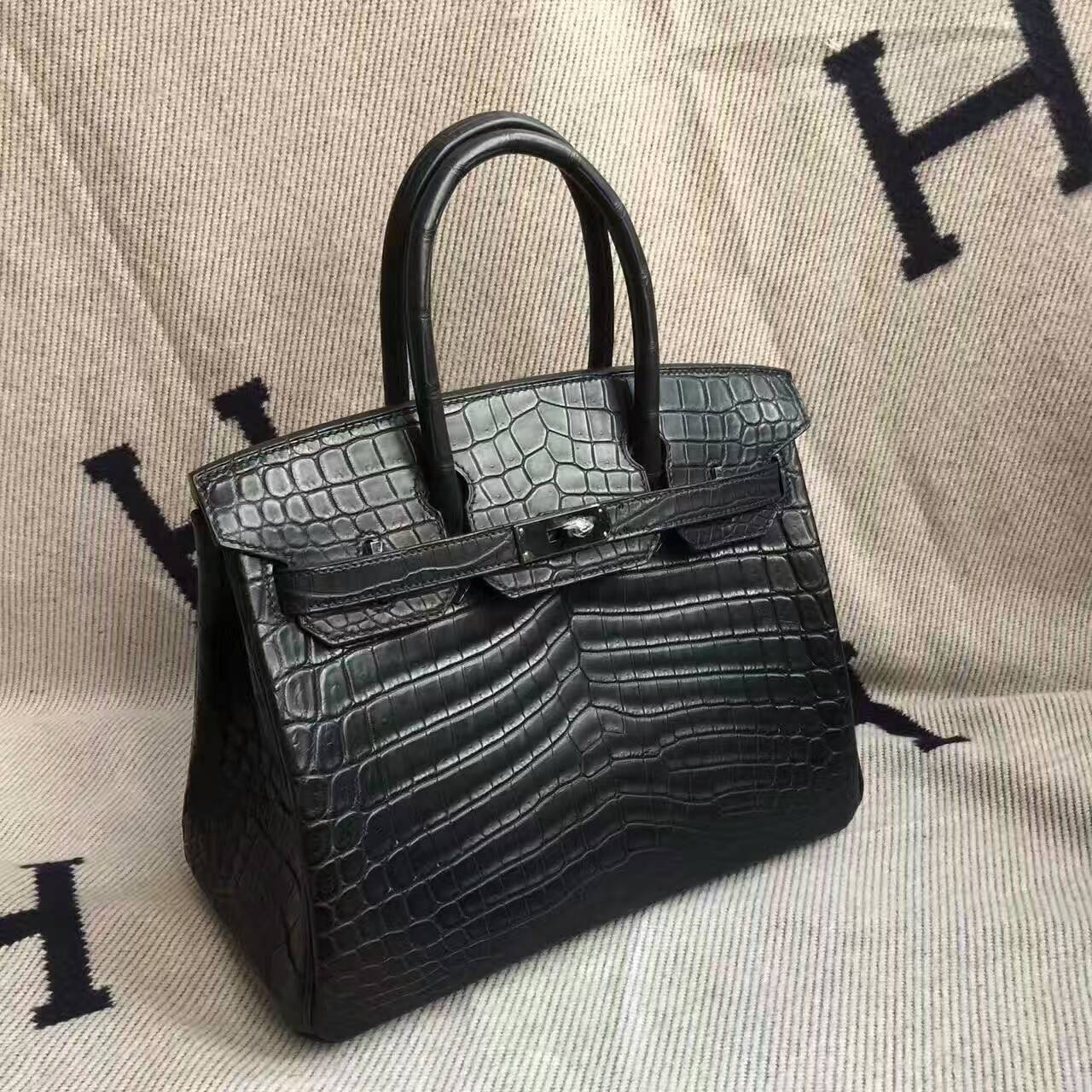 Sale Hermes Crocodile Matt Leather Birkin30cm Handbag in CK89 Black ...