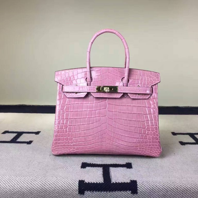 Hand Stitching Hermes 5Z Rose Indienne Crocodile Shiny Leathe Birkin ...