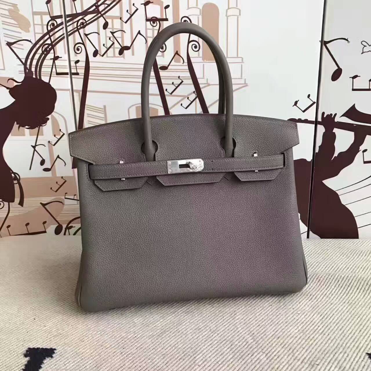 New Fashion Hermes 8F Etain Grey Togo Leather Birkin Tote Bag 30cm - H ...