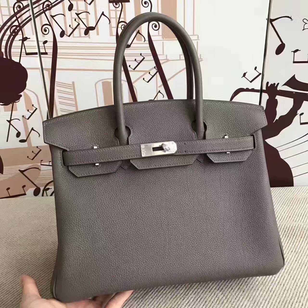 New Fashion Hermes 8F Etain Grey Togo Leather Birkin Tote Bag 30cm ...