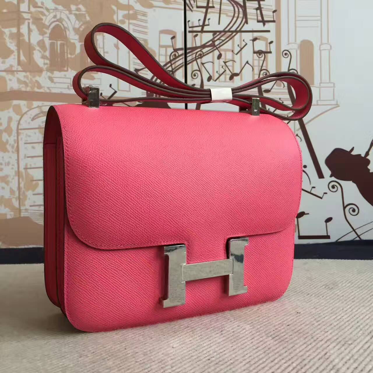 Hand Stitching Hermes Epsom Calfskin Leather Constance 24cm in 8W Rose ...