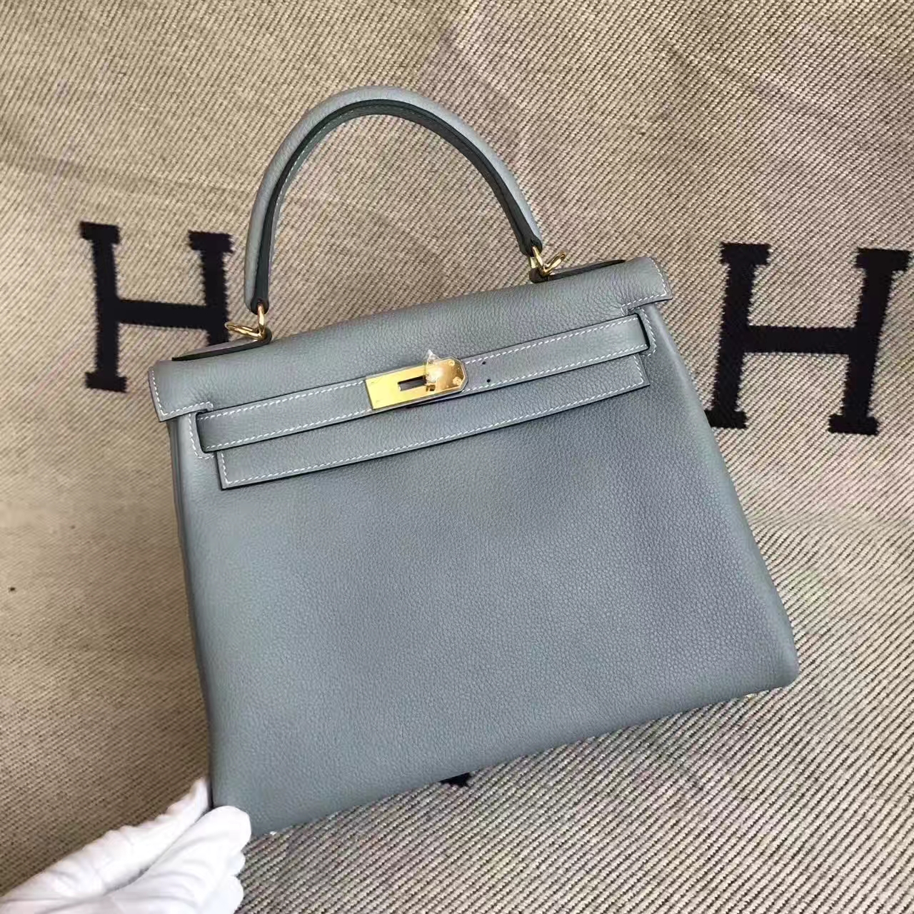 High Quality Hermes Kelly Bag 28CM in J7 Blue Lin Togo Leather – HEMA ...