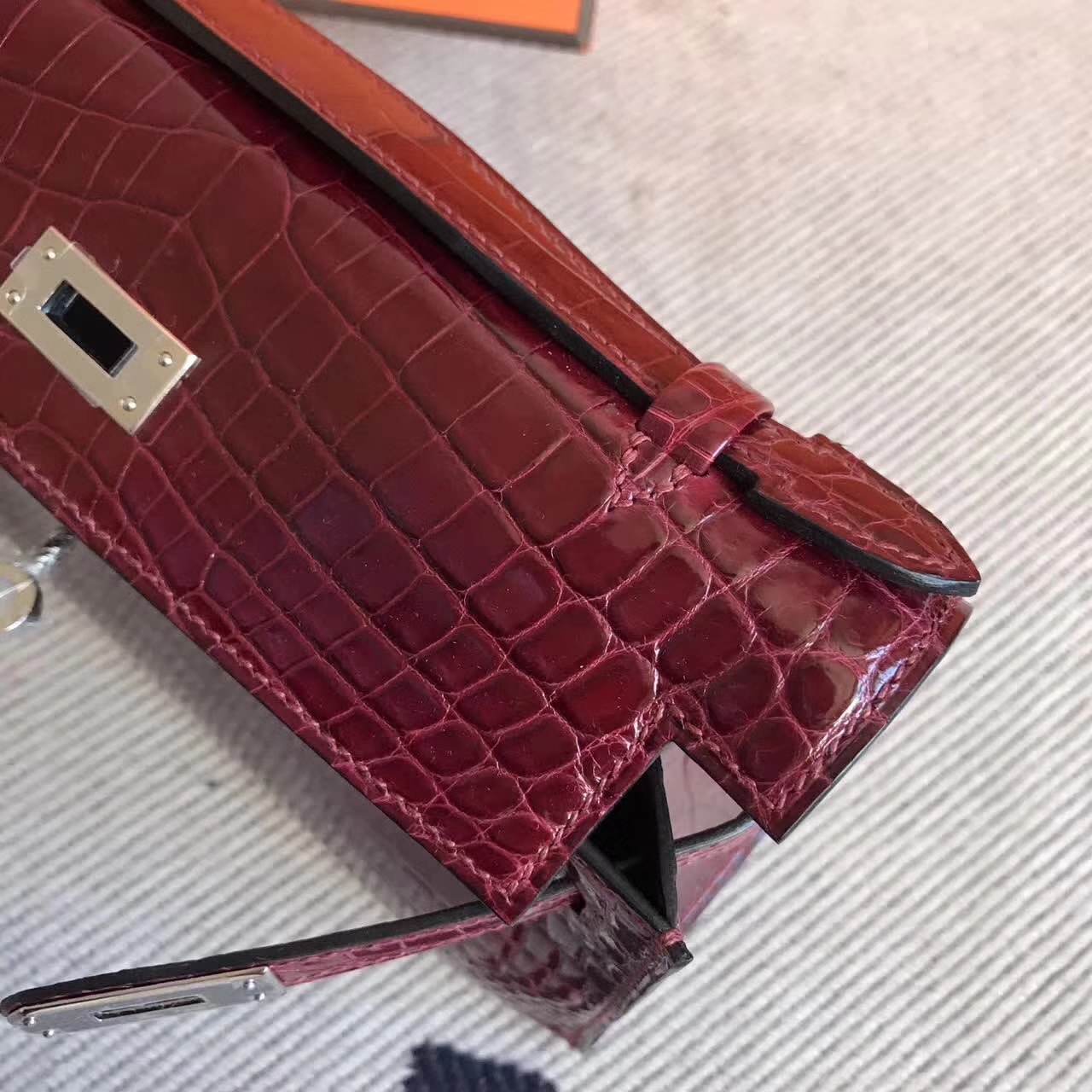 Elegant Hermes F5 Bourgogne Red Shiny Crocodile Leather Minikelly Bag ...