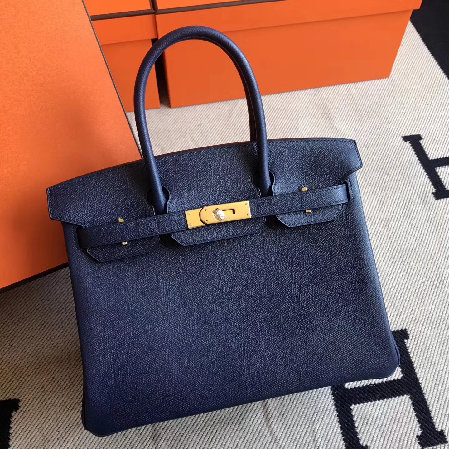 Luxury Hermes Epsom Leather Birkin30cm Bag in 7K Dark Blue – HEMA ...