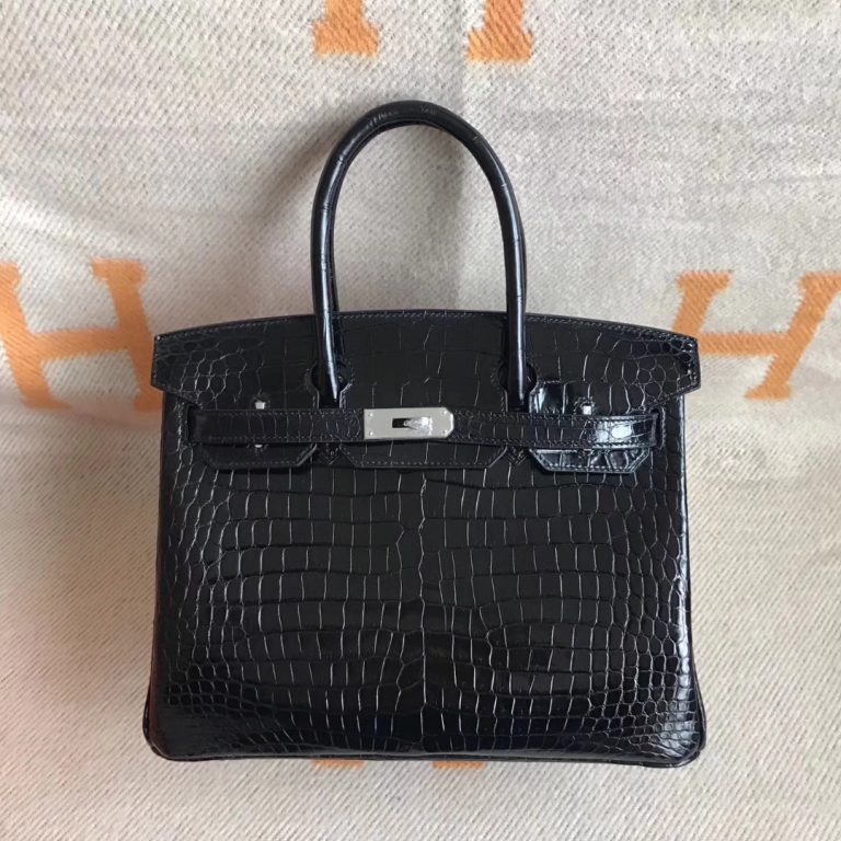 Discount Hermes CK89 Black Shiny Porosus Leather Birkin30CM Bag – HEMA ...