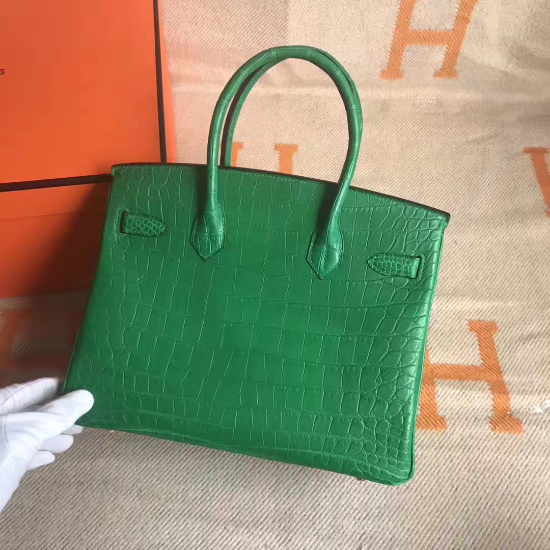 On Sale Hermes Emerald Green Crocodile Matt Leather Birkin Bag30CM Gold ...